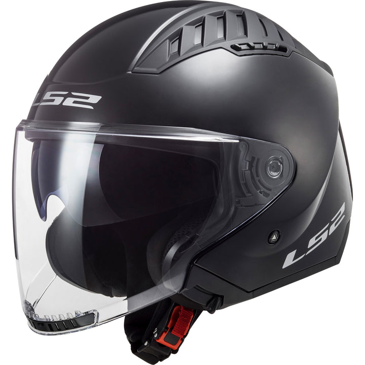 LS2 Helmets Copter Solid Motorcycle Open Face & 3/4 Helmet Gloss Black - Front Side View