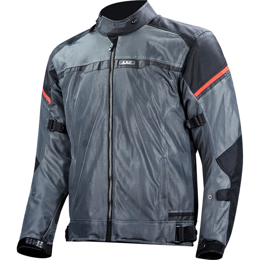 LS2 Helmets Riva Men's Motorcycle Jacket Black/Dark Gray/Red - Front View